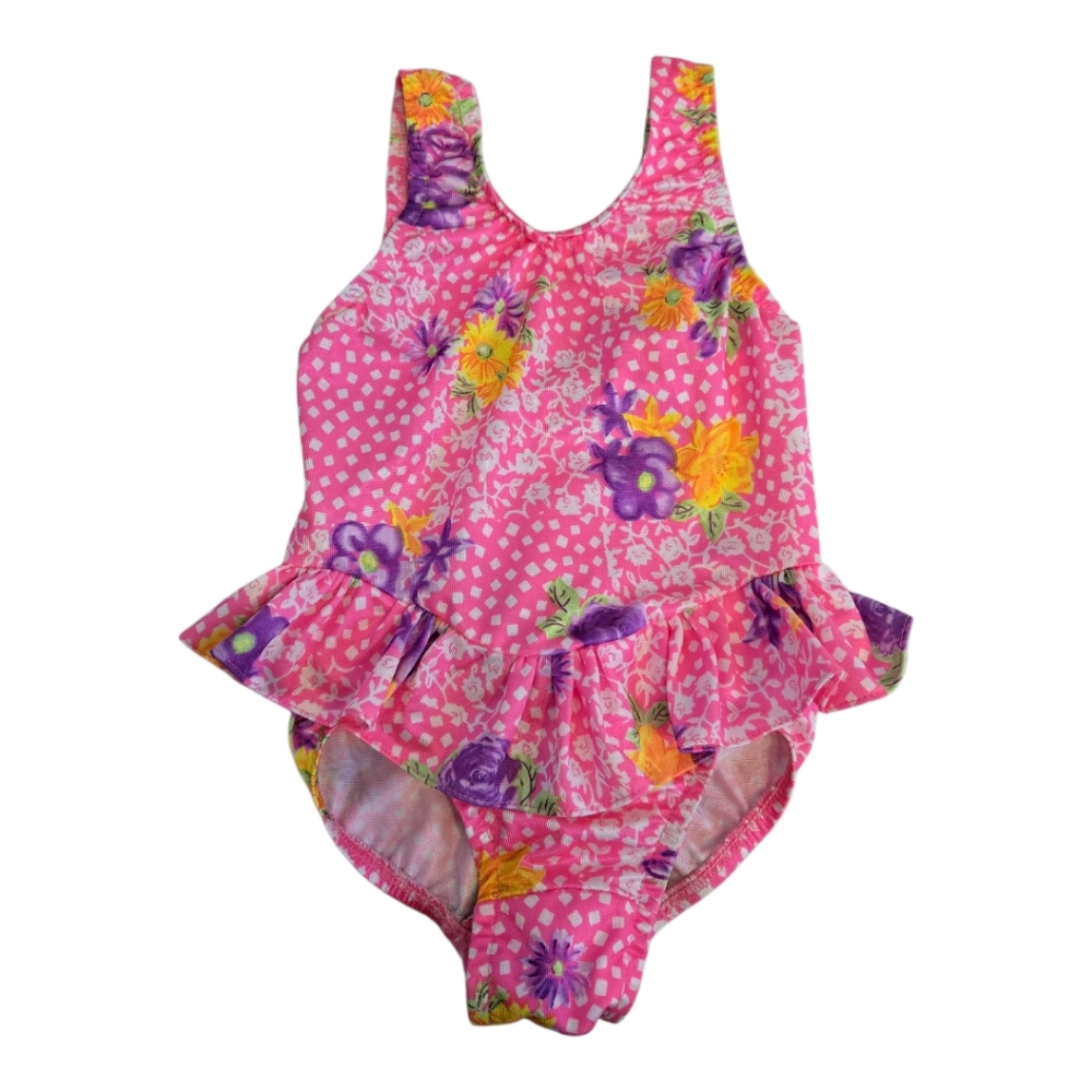 Vintage 1990s Candlesticks Funky Neon Floral Pink Swimwear